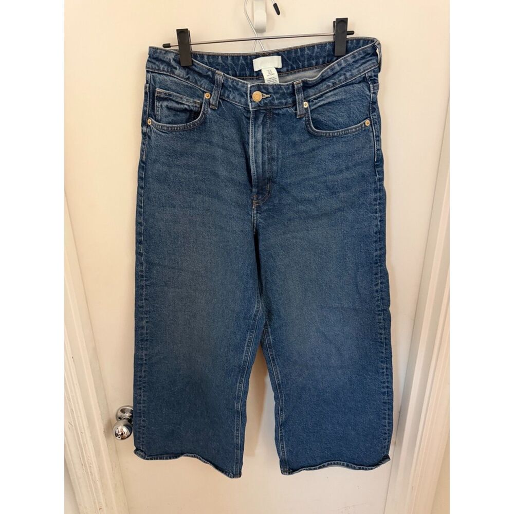 H&M Blue Denim Wide Leg Ankle Crop Jeans Size US 10 / EUR 42